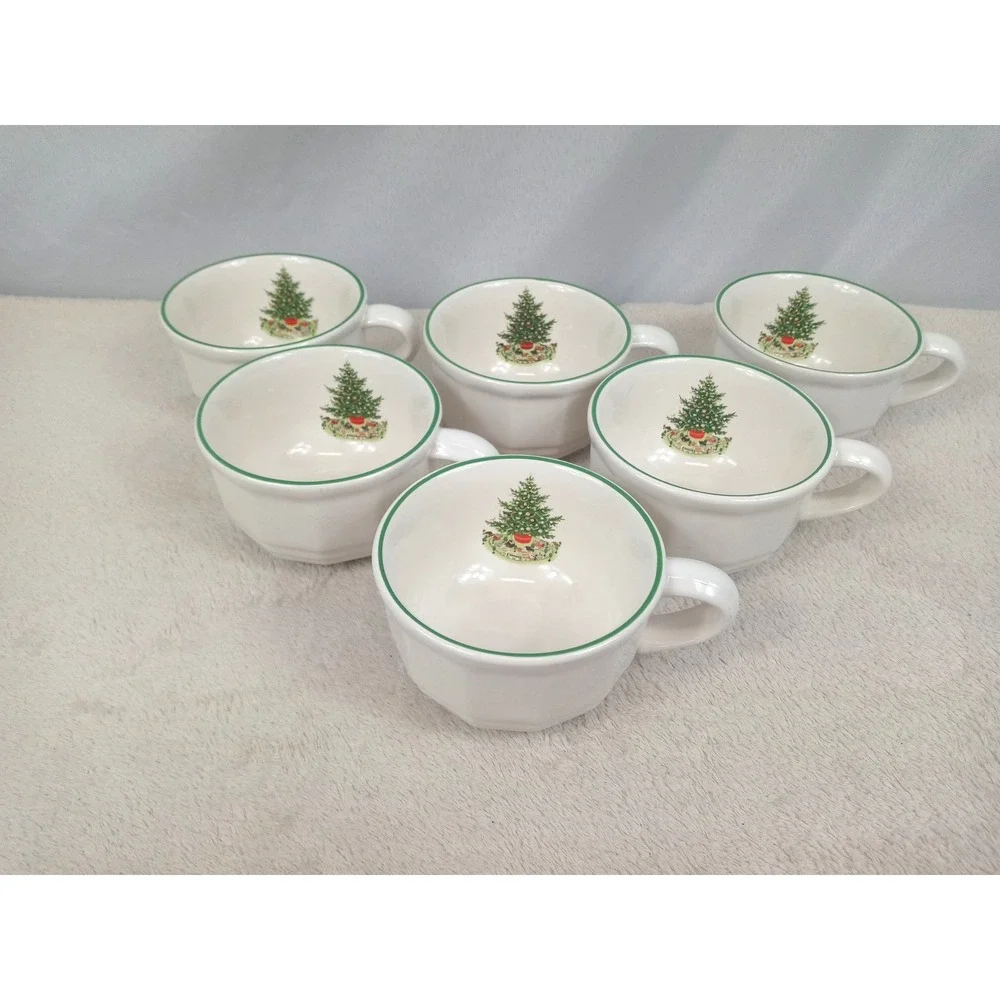Set of 6 Pfaltzgraff Christmas Heritage Cups Mugs Holiday Christmas Tree Green T - Picture 12 of 13